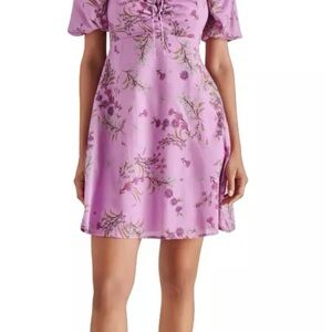 Floral Puff Sleeve Dress - purple.  Worn once. Perfect condition.